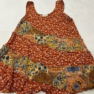 Easel Tiered Orange Blue Sleeveless Tank Top